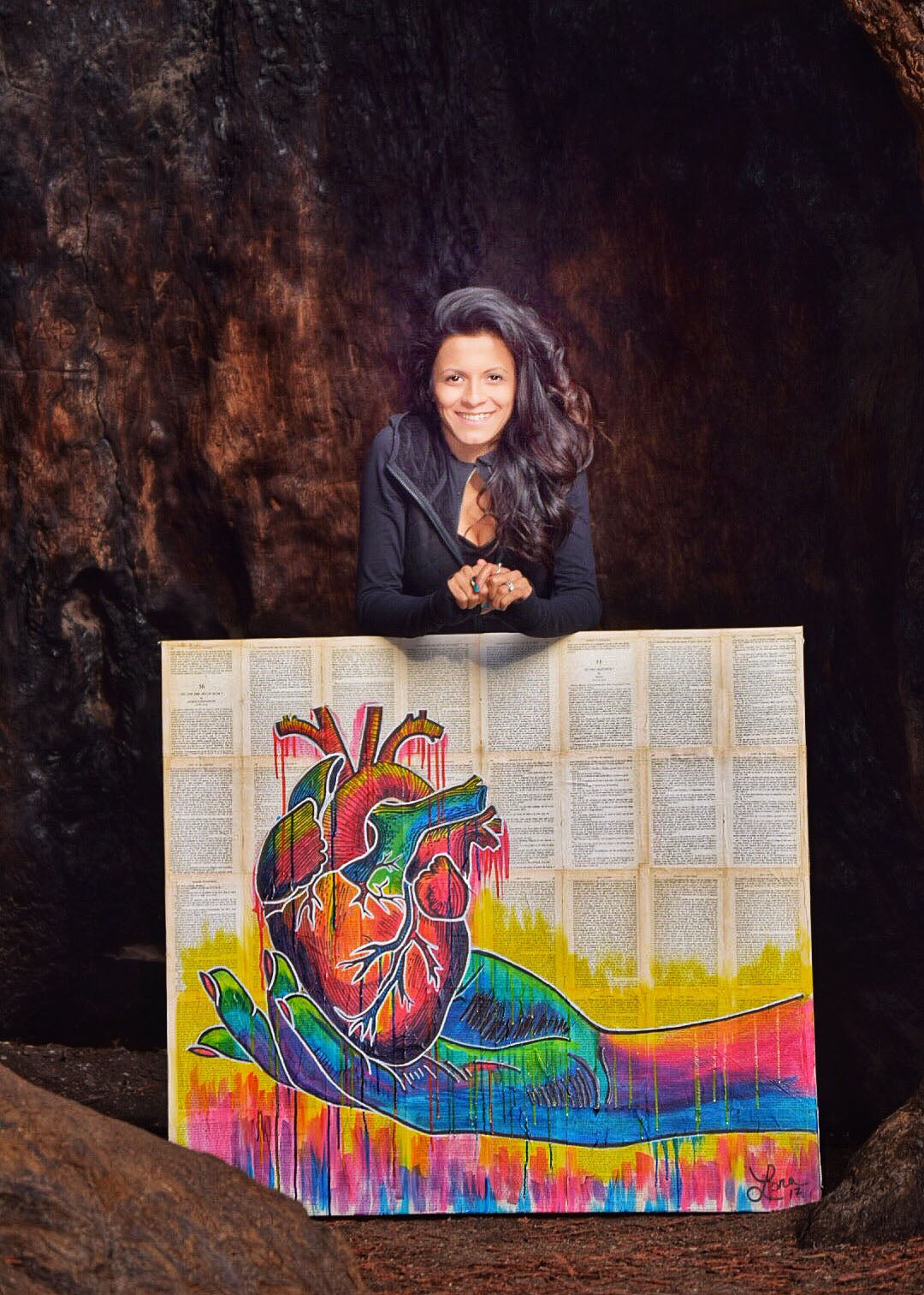 Heart in hand painting with Lona in Big Basin National Park