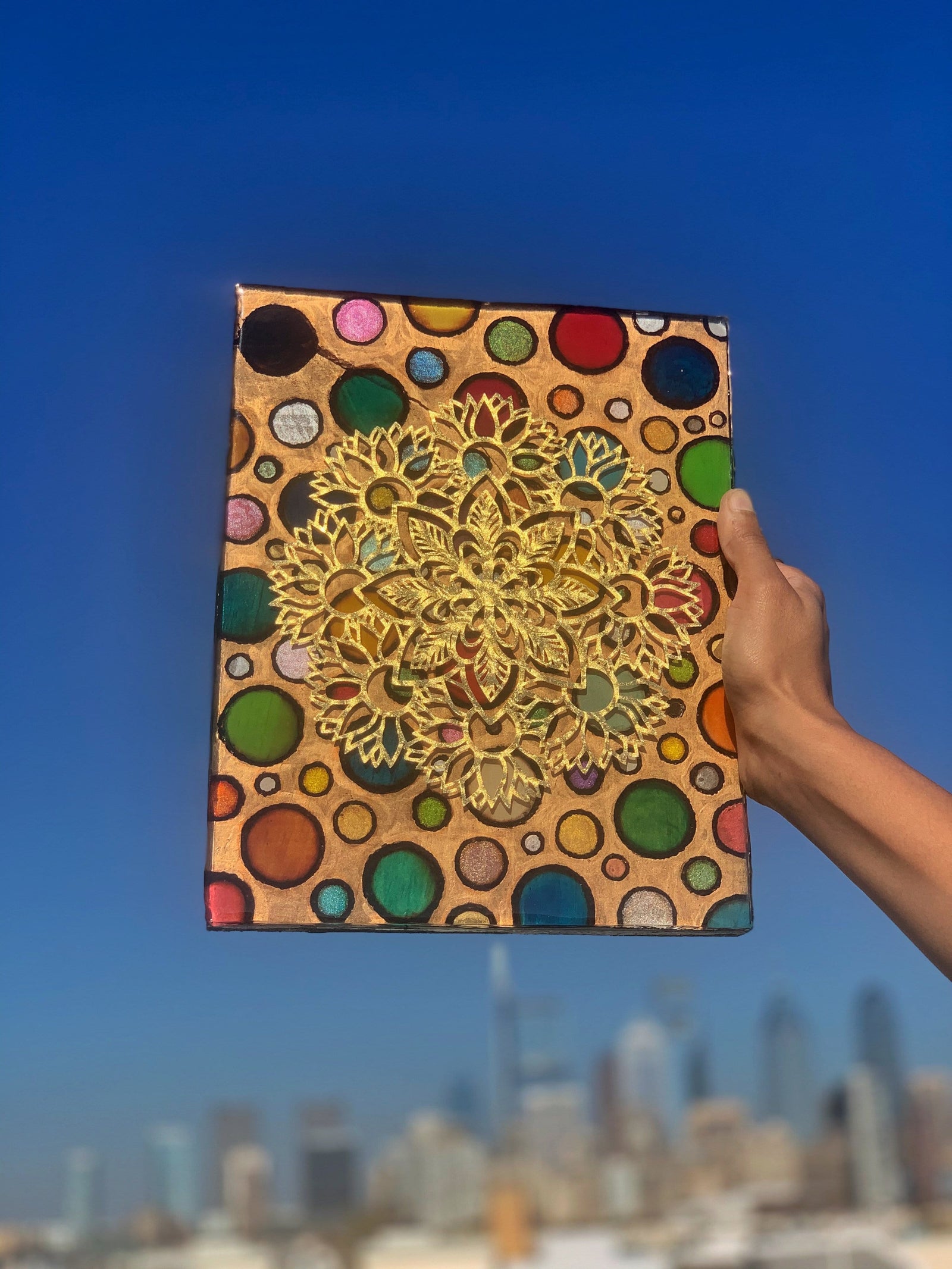 Floral Mandala and Woodburn in Resin Wall Art