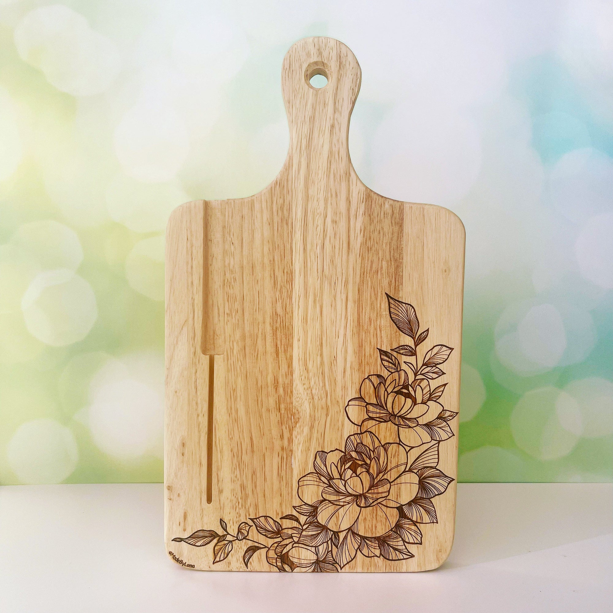 Charcuterie Board with Laser Engraved Flowers
